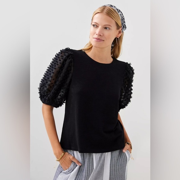 MAEVE Woven Puff-Sleeve Top black size large - Picture 1 of 9